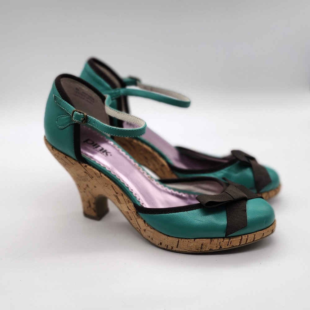 Green Leather Mary Jane Heels with Black Bow by PINK